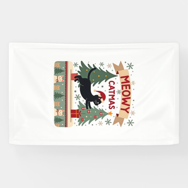 Meowy Catmas, hässlicher Weihnachtspullover, Katze Banner (Horizontal)