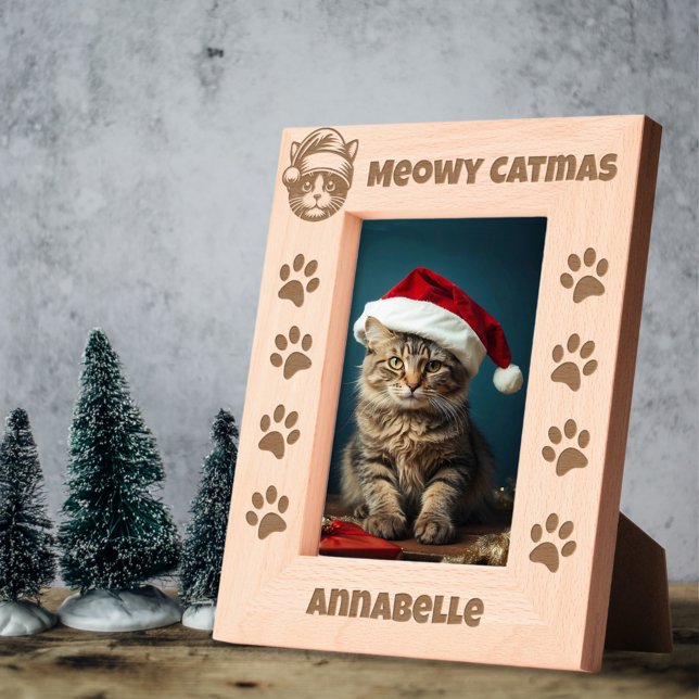 Meowy Catmas Individuelle Name Cat Santa Geätzte Rahmen (Von Creator hochgeladen)