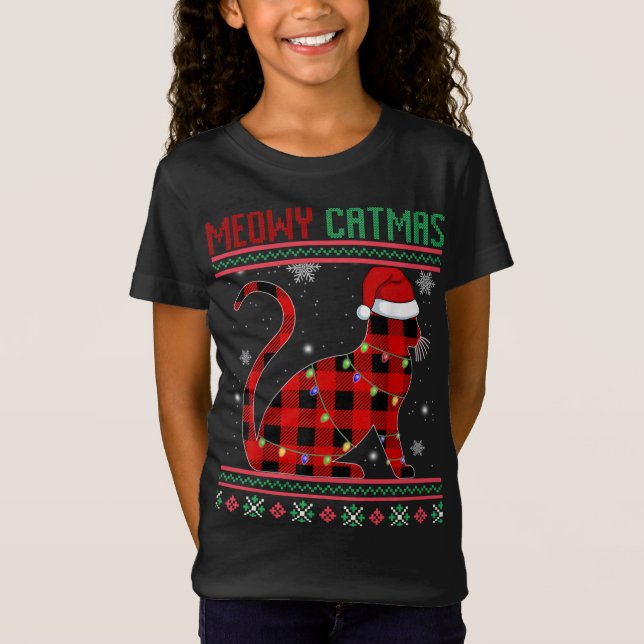 Meowy Catmas Karierte Katze Kitten Lover Ugules We T-Shirt (Vorderseite)