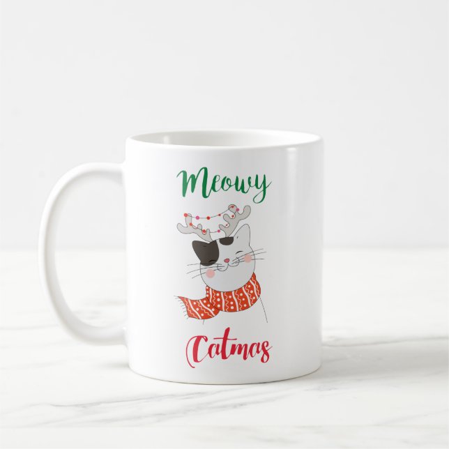 Meowy Catmas, Katze frohe Weihnachten Kaffeetasse (Links)
