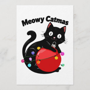 Meowy Catmas - Katze mit Weihnachtsschmuck Einladung