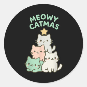Meowy Catmas Katze Weihnachtsbaum Süße Katze Xmas Runder Aufkleber