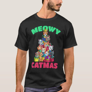 Meowy Catmas Katze Weihnachtsbaum Xmas Mädchen Jun T-Shirt
