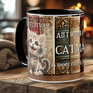 Meowy Catmas Katzen und Bücher Weihnachten Kaffeetasse