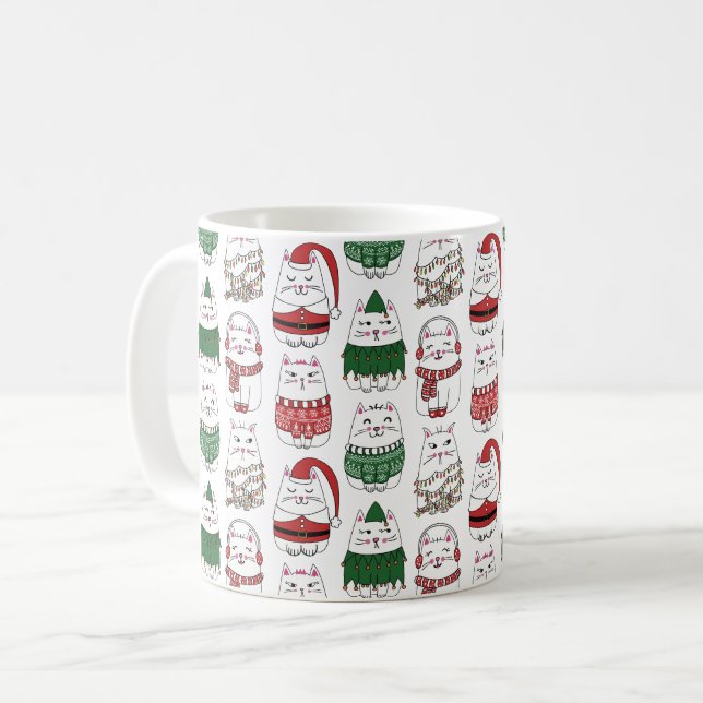 Meowy Catmas lustige und Niedliche Weihnachtskatze Kaffeetasse (Vorderseite Links)