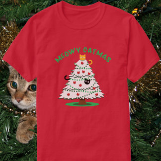 Meowy Catmas | Lustige Weihnachtsbaum Katzen T-Shirt