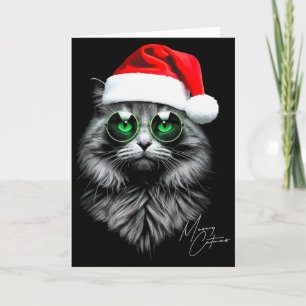 Meowy Catmas Lustiges Cooles Xmas Katze Santa Hut Karte