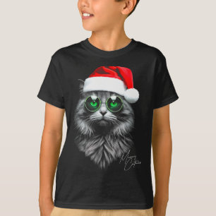 Meowy Catmas Lustiges Cooles Xmas Katze Santa Hut T-Shirt