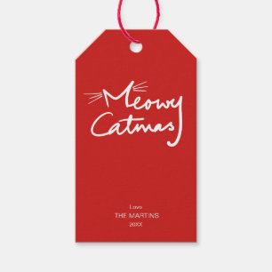 Meowy Catmas lustiges rotes Katzen-Weihnachten Geschenkanhänger