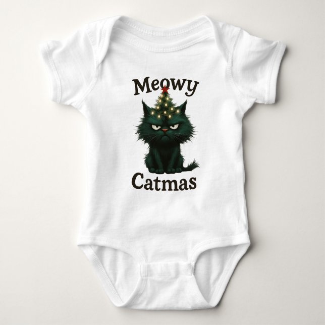 Meowy Catmas Moody cat Baby Strampler (Vorderseite)