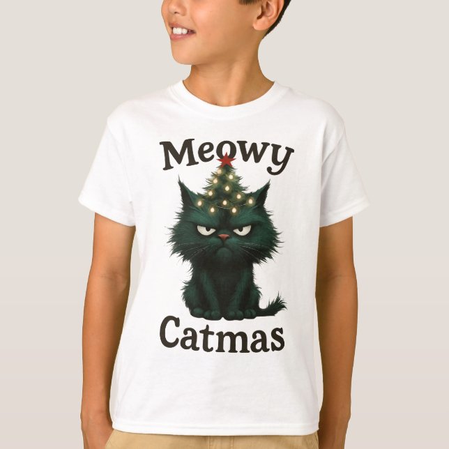 Meowy Catmas Moody cat T-Shirt (Vorderseite)