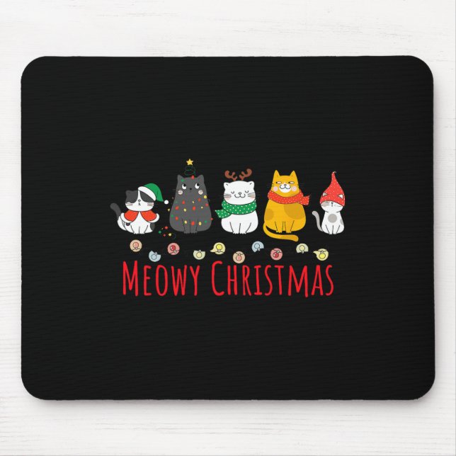 Meowy Catmas Niedlich Kitten Cat Weihnachtsmannmüt Mousepad (Vorne)