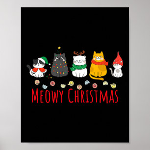 Meowy Catmas Niedlich Kitten Cat Weihnachtsmannmüt Poster