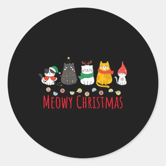 Meowy Catmas Niedlich Kitten Cat Weihnachtsmannmüt Runder Aufkleber (Vorderseite)