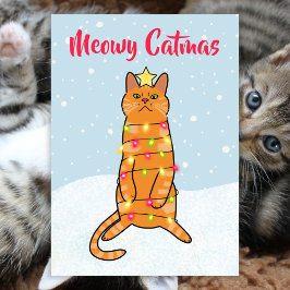 Meowy catmas puzzo lustige Katzenweihleuchten flac Feiertagskarte