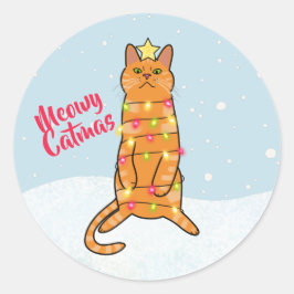 Meowy catmas puzzo lustige Katzenweihleuchten flac Runder Aufkleber
