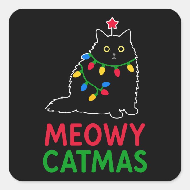 Meowy Catmas Quadratischer Aufkleber (Vorderseite)
