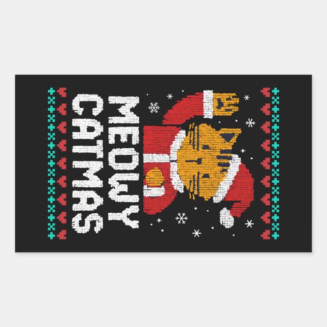 Meowy Catmas Rechteckiger Aufkleber (Vorderseite)