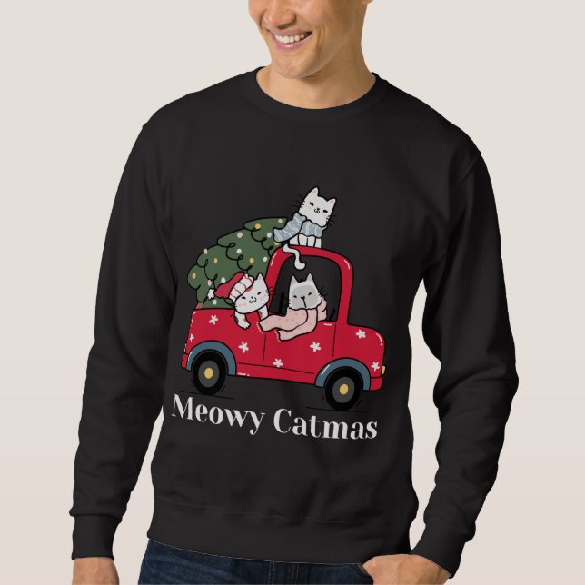 Meowy Catmas Red Truck Cat Christmas Pajama Sweatshirt (Vorderseite)
