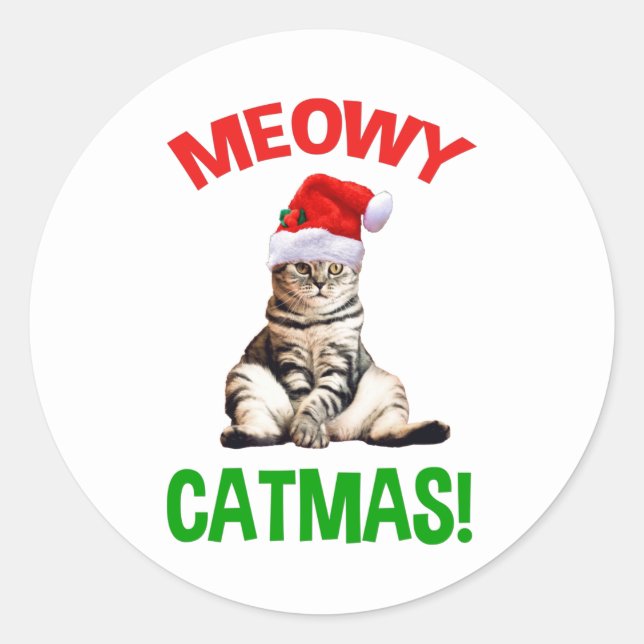Meowy Catmas! Runder Aufkleber (Vorderseite)