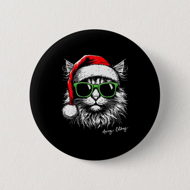 Meowy Catmas Santa Hat Cute Cat Christmas Pajamas  Button (Vorderseite)