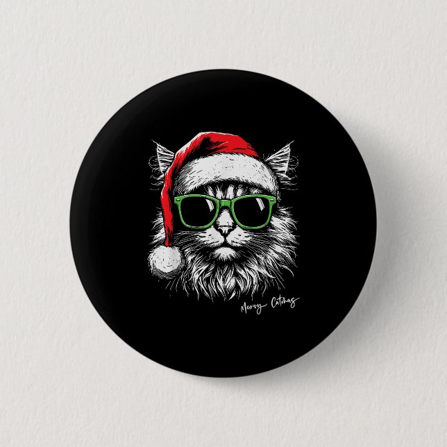 Meowy Catmas Santa Hat Cute Cat Christmas Pajamas  Button (Vorderseite)