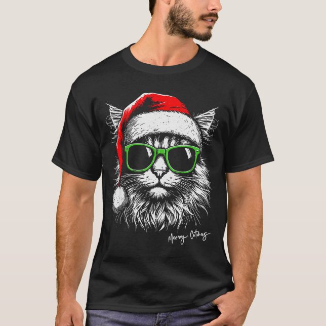 Meowy Catmas Santa Hat Cute Cat Christmas Pajamas  T-Shirt (Vorderseite)