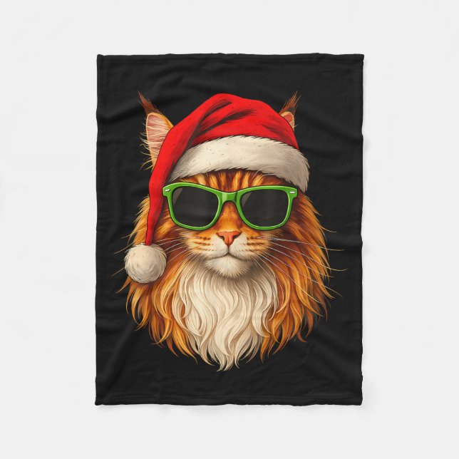 Meowy Catmas Santa Hat Maine Coon Cat Christmas Pa Fleecedecke (Vorderseite)