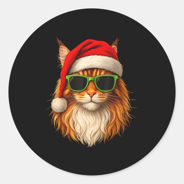 Meowy Catmas Santa Hat Maine Coon Cat Christmas Pa Runder Aufkleber (Vorderseite)