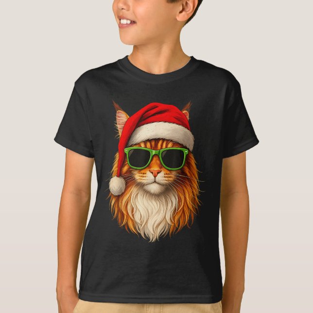Meowy Catmas Santa Hat Maine Coon Cat Christmas Pa T-Shirt (Vorderseite)