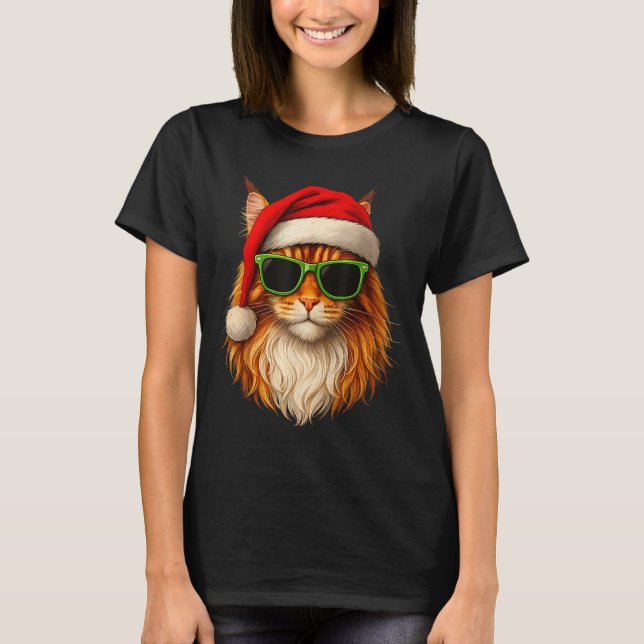 Meowy Catmas Santa Hat Maine Coon Cat Christmas Pa T-Shirt (Vorderseite)