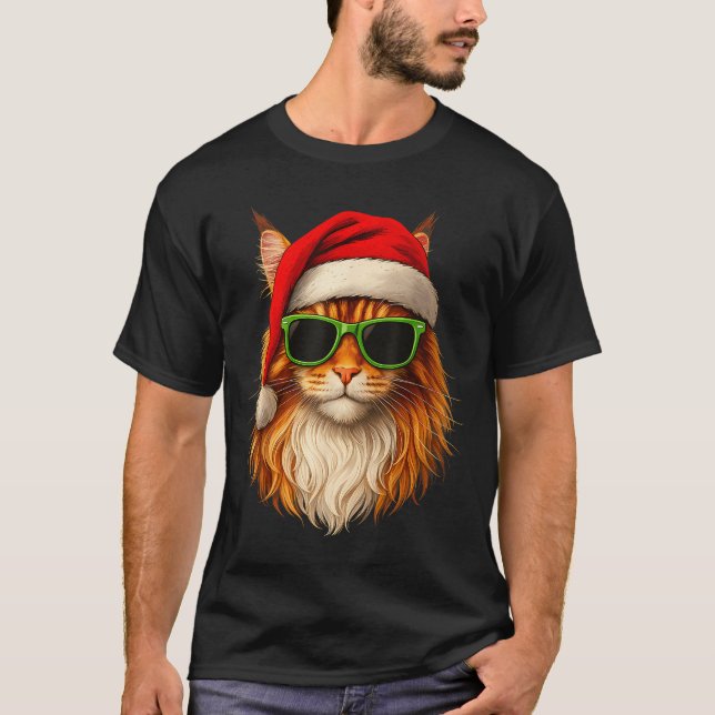 Meowy Catmas Santa Hat Maine Coon Cat Christmas Pa T-Shirt (Vorderseite)