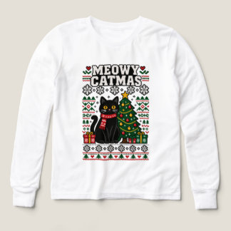 Meowy Catmas-Shirt Lustiges Weihnachten Katze Lang