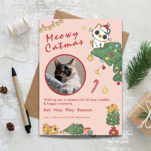 Meowy Catmas   Süße Katzen-Weihnachts-Foto Feiertagskarte