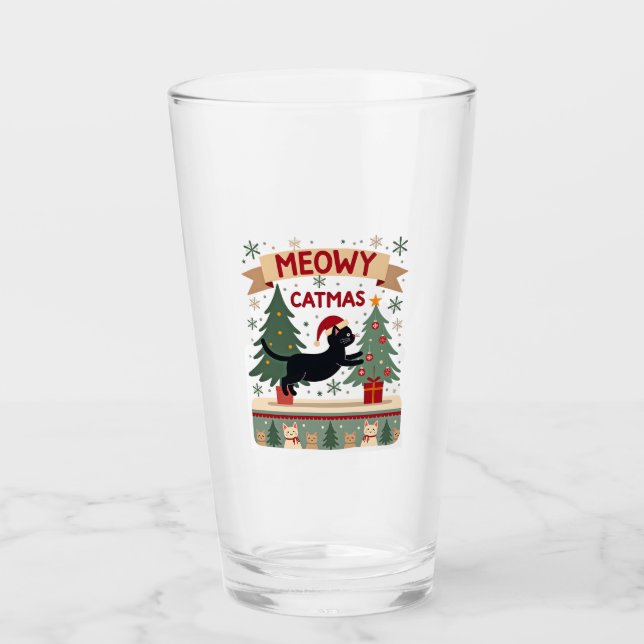 Meowy Catmas, Ugly Christmas Sweater, Cat Christma Glas (Vorderseite)
