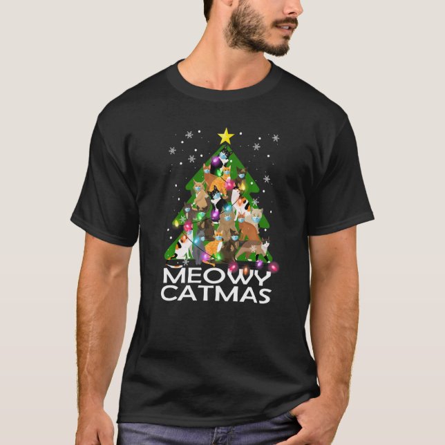 Meowy Catmas Weihnachtsbaum Katzen tragen Maske Xm T-Shirt (Vorderseite)