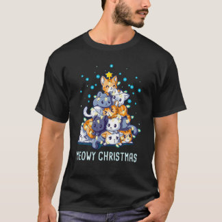 Meowy Catmas Weihnachtsbaum Lichter Funny Cat L T-Shirt