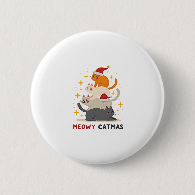 Meowy Catmas Weihnachtsbaum Weihnachten Weihnachte Button (Vorderseite)