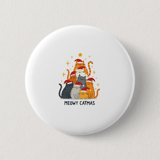 Meowy Catmas Weihnachtsbaum Weihnachten Weihnachte Button (Vorderseite)