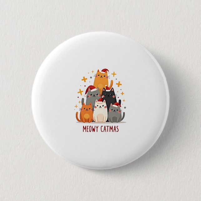 Meowy Catmas Weihnachtsbaum Weihnachten Weihnachte Button (Vorderseite)