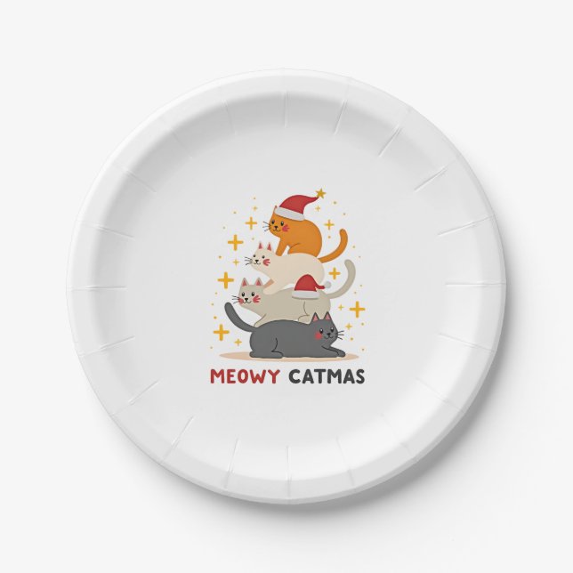 Meowy Catmas Weihnachtsbaum Weihnachten Weihnachte Pappteller (Vorderseite)