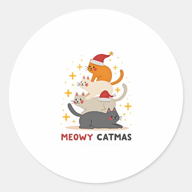 Meowy Catmas Weihnachtsbaum Weihnachten Weihnachte Runder Aufkleber (Vorderseite)
