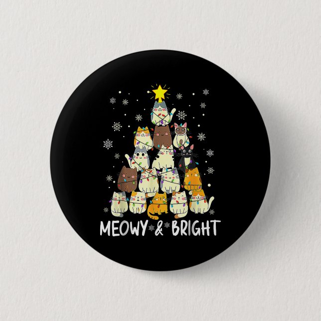 Meowy Catmas Weihnachtsbaum Xmas Girls Boys Fu Button (Vorderseite)