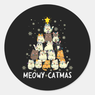 Meowy Catmas Weihnachtsbaum Xmas Girls Boys Fu Runder Aufkleber