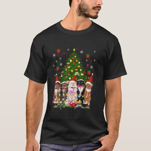 Meowy Catmas Weihnachtsbaum Xmas Girls Boys Fu T-Shirt (Vorderseite)