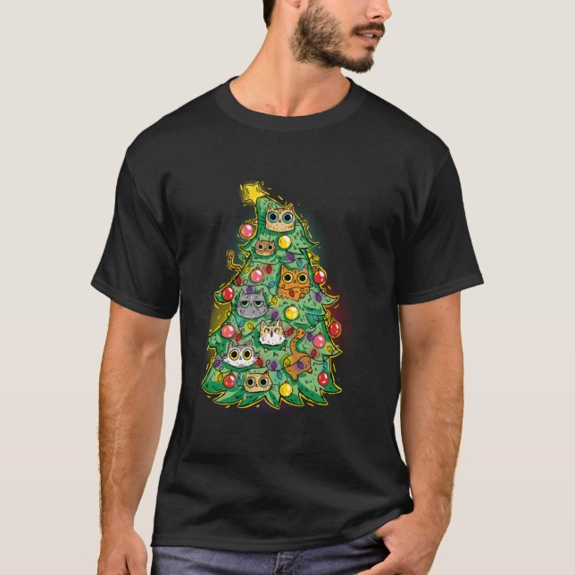 Meowy Catmas Weihnachtsbaum Xmas Girls Boys Fu T-Shirt (Vorderseite)