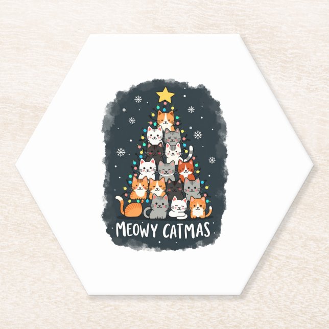 Meowy Catmas Weihnachtsbaum Xmas Girls Boys Fu Untersetzer (Vorderseite)