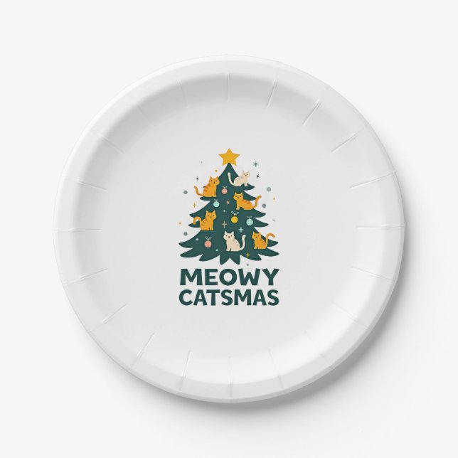 Meowy Catmas Weihnachtsbaum Xmas Weihnachtsmann Pappteller (Vorderseite)