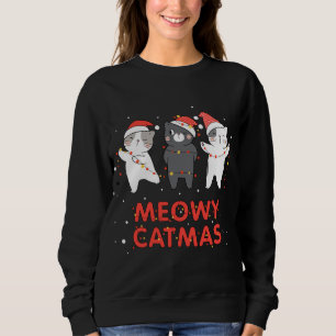 Meowy Catmas Xmas Novelty Cat Lover Christmas Ligh Sweatshirt