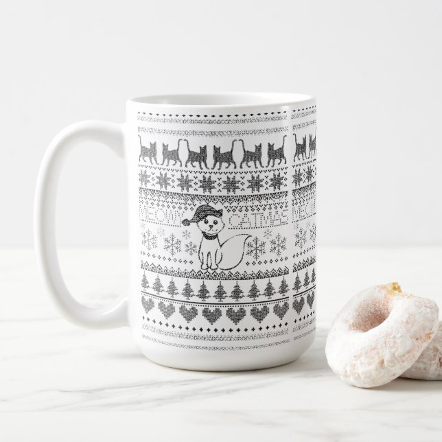 Meowy CatmasCat Ugly Sweater T - Shirt Kaffeemasch Kaffeetasse (Mit Donut)